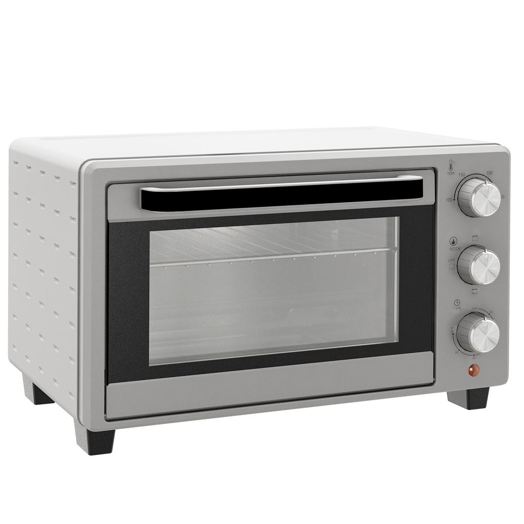 Mini Oven, 21 L Toaster Oven with 1 Wire Rack and 1 Baking Tray, 3 Cooking Modes, 100 Degrees C-230 Degrees C, Stainless Steel, Glass, Silver