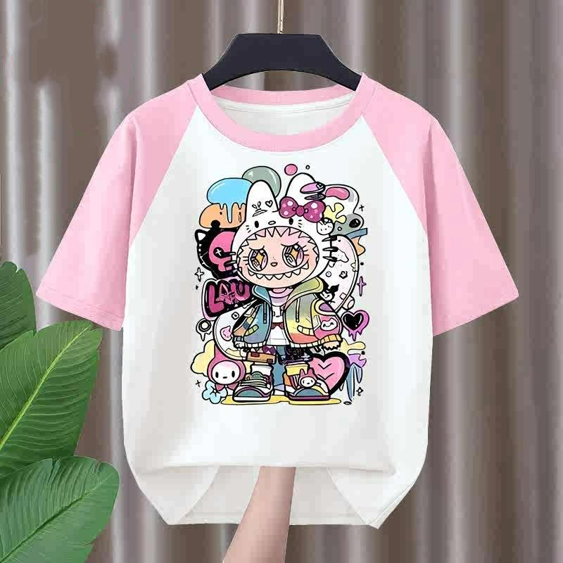 

Футболка с графикой мультяшного эльфа-монстра, футболка с принтом девочки Лабубу, летняя женская повседневная уличная детская футболка с коротким рукавом, топ 120