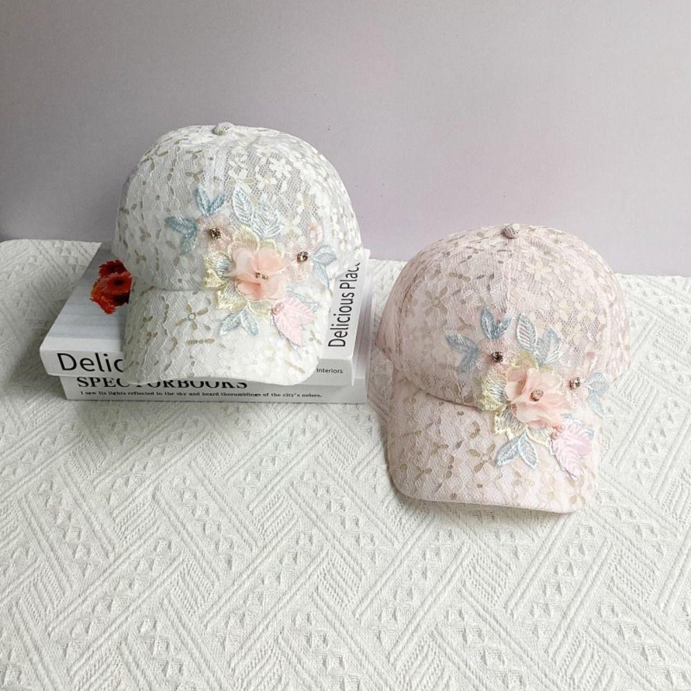 Mesh Breathable Duck Tongue Hat Embroidered Flowers Rebound Cap Sunshade Hat For Women Girls