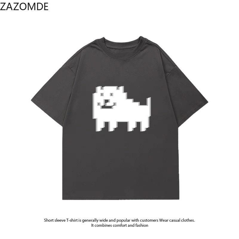 ZAZOMDE Funny Cute Pixel Animal Tshirt Pixel Cartoon Dog Print Short Sleeve Oversized Crew Neck Casual Hip Hop Tees Summer 2026