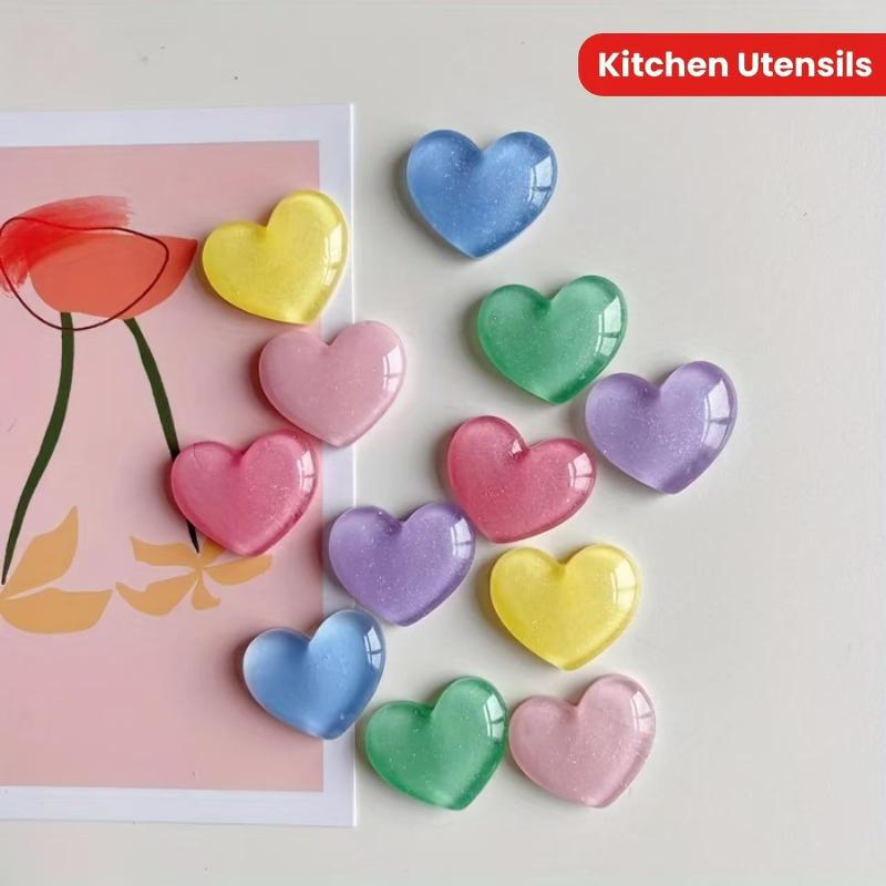 10 PCS Colorful 3D Heart Resin Fridge Magnets Reusable Magnetic Stickers for Holiday Home Decor Gift