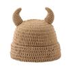 Crochet Horn Cap for Fall Winter Outfits, Brimless Devil Hat with Front Pin Accent for Party Photo Outfit Looks