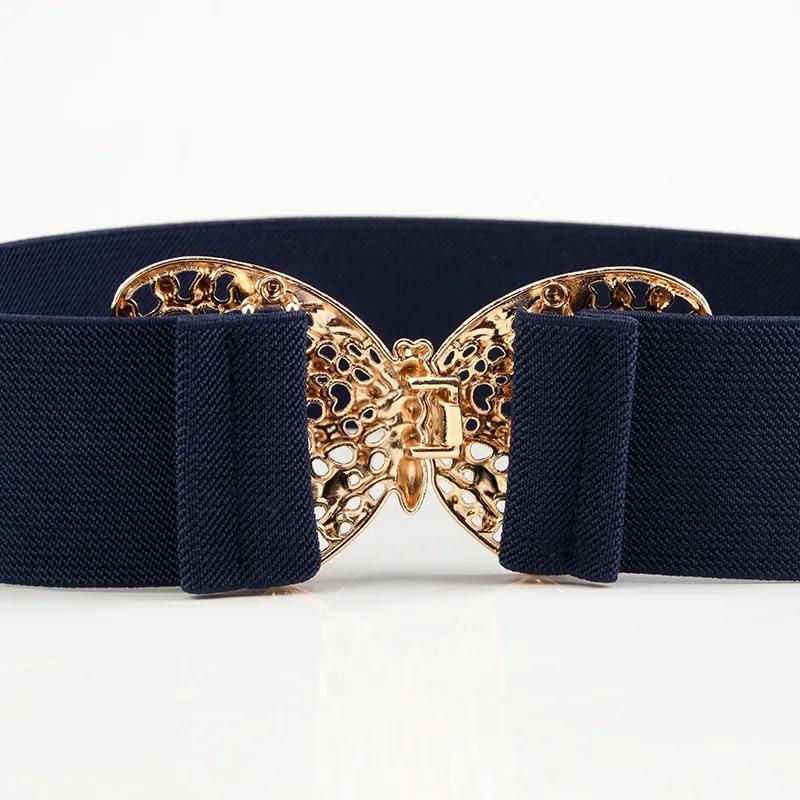 Butterfly Buckle Stretch Belt Women Fashion Wide Hollow Shiny Waist Belts Female Jeans Dress Waistband Elastic Waist Band