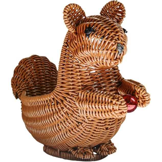 EXCEART Squirrel Shape Woven Storage Basket with Lid - Handwoven Rattan Storage Basket Organizer Squirrel Shape Woven Wicker Food Fruit Vegetable