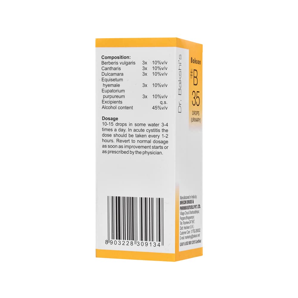 Dr Bakshis Baksons B35 Urinary Drops 30 ml Homeopathic Liquid For Bladder Comfort And Daily Urinary Wellness Support