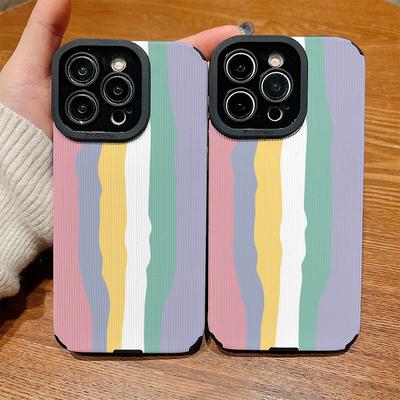 Vertikale Lederhülle mit Regenbogen-Aufdruck, stoßfeste, weiche Silikonhülle mit Kameraschutz für iPhone Samsung