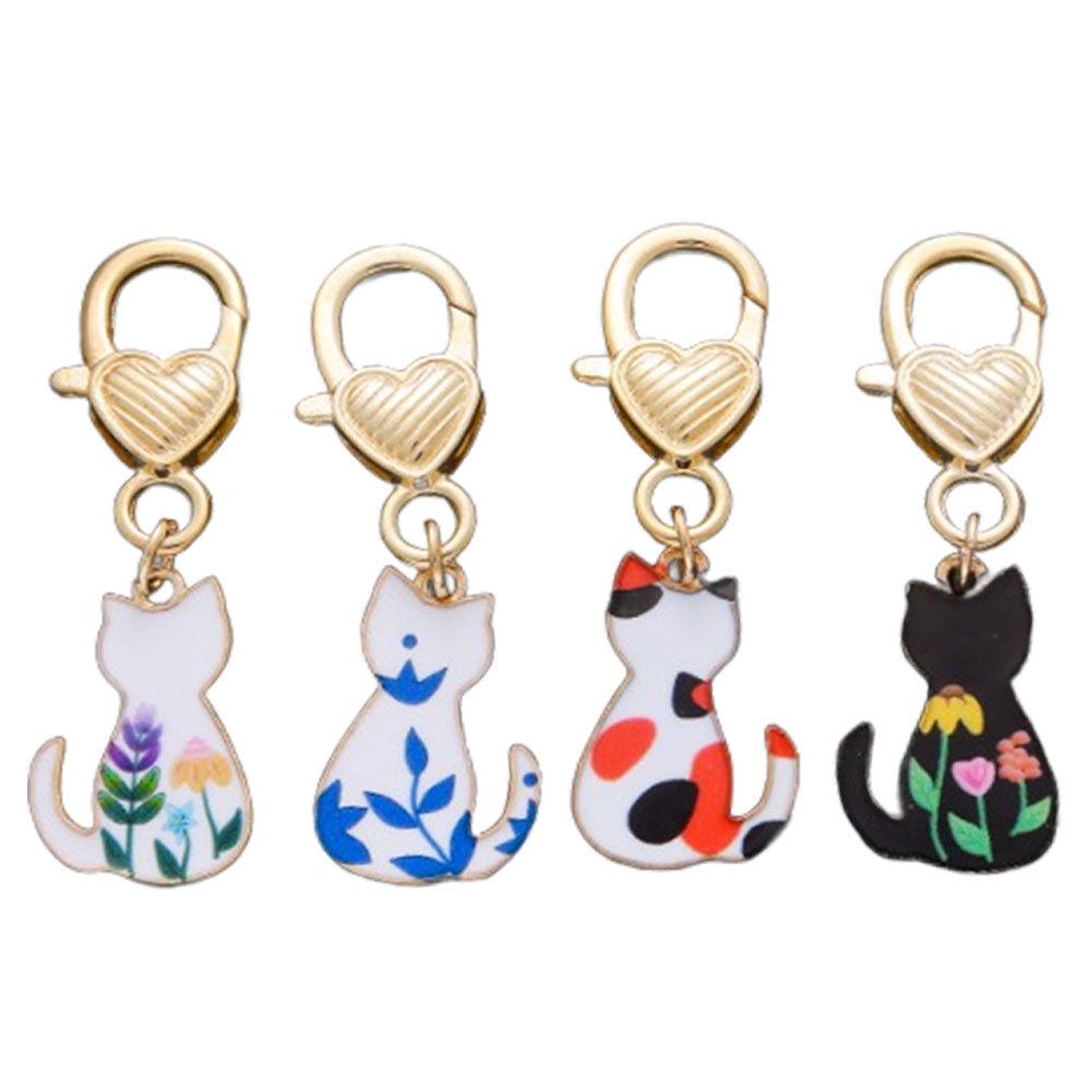 Cartoon Cat Print Dripping Oil Heart Lobster Clasp Set