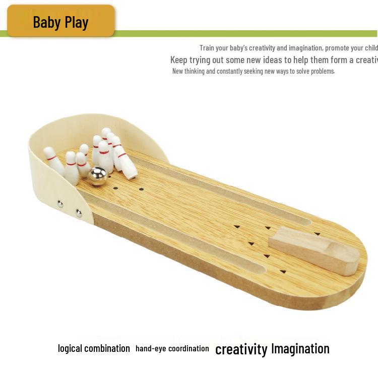 Wooden Mini Bowling: Parent-Child Interactive Stress-Relief Table Game for Kids and Adults