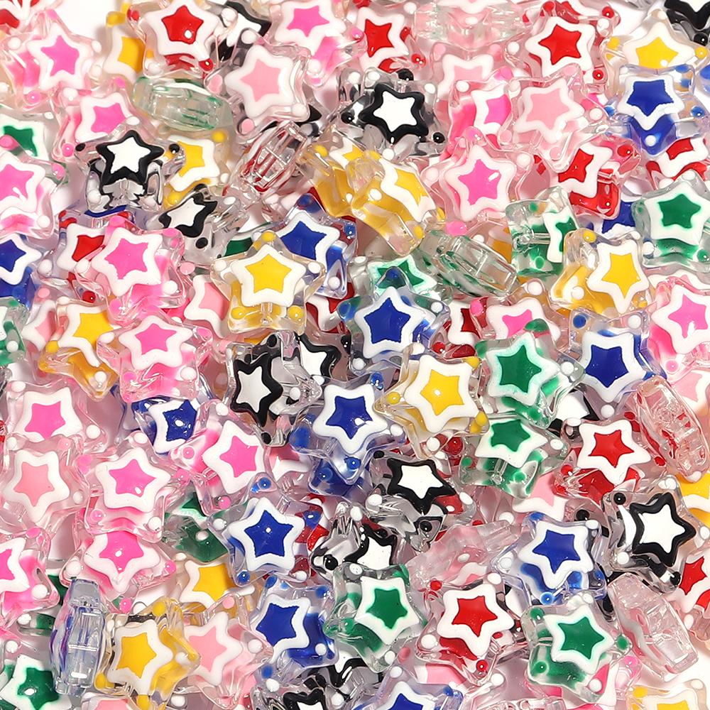5Pcs Five-pointed Star Glass Beads Dopamine Style Beads Color Hand Painted Spacer Bead DIY Bracelet Jewelry Making Accessories