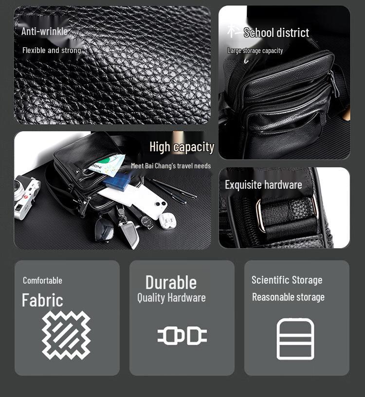 Men's Genuine Leather Crossbody Shoulder Bag - Top Grain Cowhide, Small Storage, Tool Bag