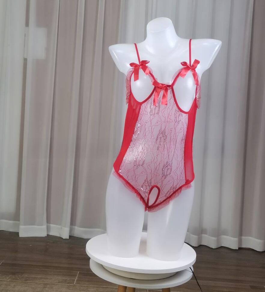 European & American Lace Mesh Camisole Bodysuit: Sexy Silver Thread Lingerie Set.