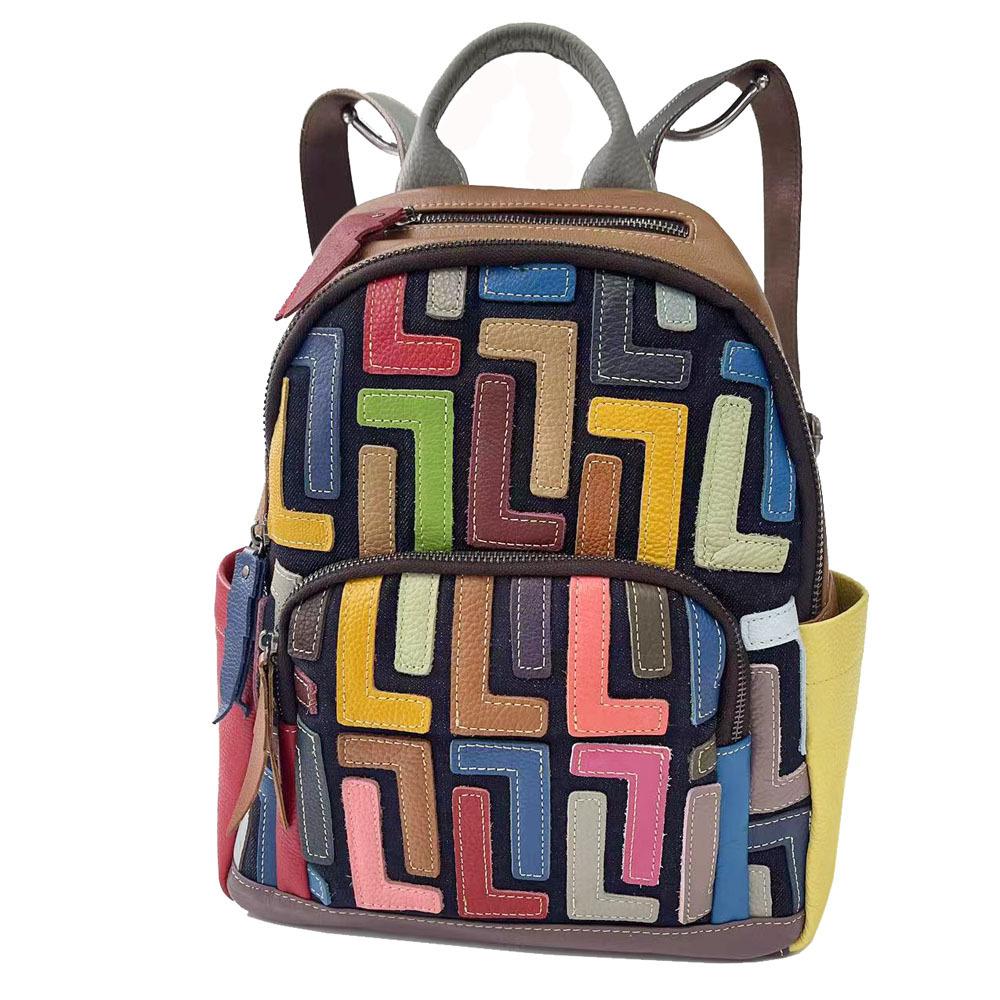 Oryginalna skórzana torba damska Kolorowa skóra bydlęca Plecak Retro Casual Backpack Damska torba