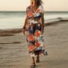 Summer Dress Women's Long Boho Beach Dress Elegant Maxi Dress V-Neck Short Sleeve Summer Tunic Dress Light Airy