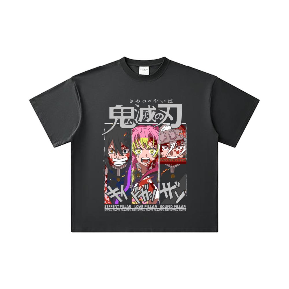 260 GSM Double Yarn 32 Count 100% Cotton Demon Slayer V59 Pillars Print Unisex Heavy Cotton T Shirt