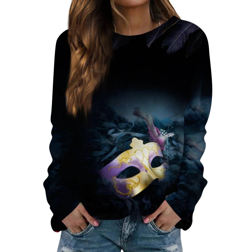 Damenmode Lässig Langärmlig Bedruckt Rundhals Pullover Top