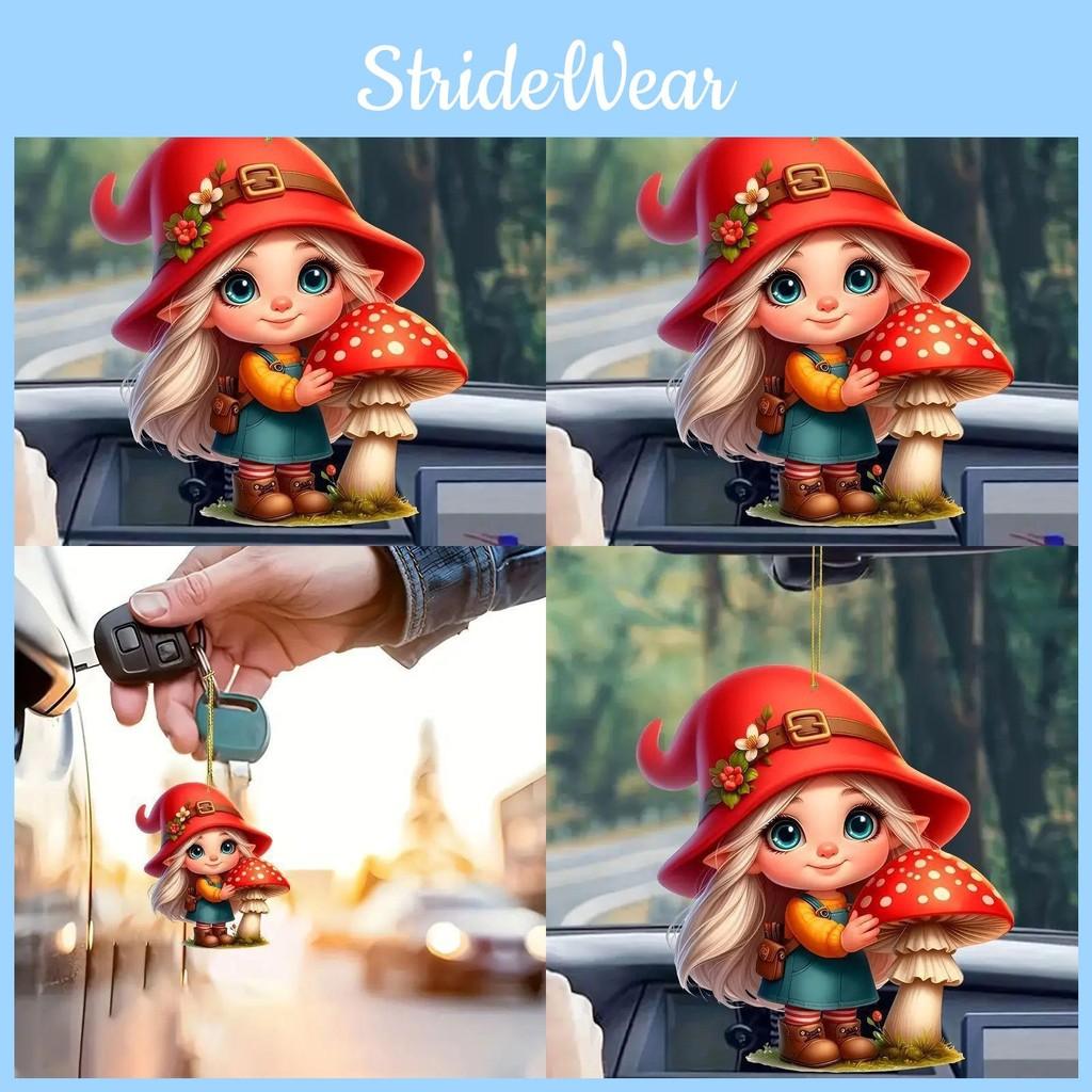Acrylic Car Little Red Riding Mushroom Girl Keychain Pendant Interior Vehicle