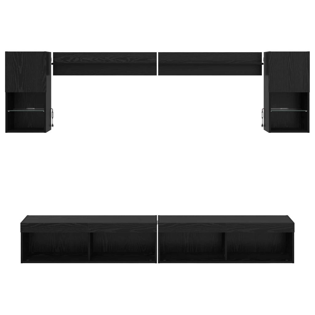 TV Wall Units with LED Lighting 6 pcs Black Oak Effect