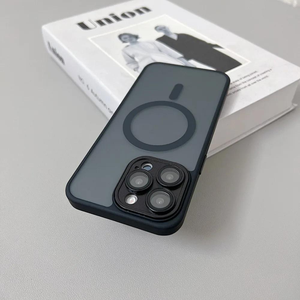 Luxury Magnetic Matte Translucent Armor Shockproof Case for iPhone 16 13 15 14 12 11 Pro Max for Magsafe Wireless Charge Cover
