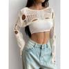 Women S Crochet Hollow Out Long Sleeve Short Knit Sweater