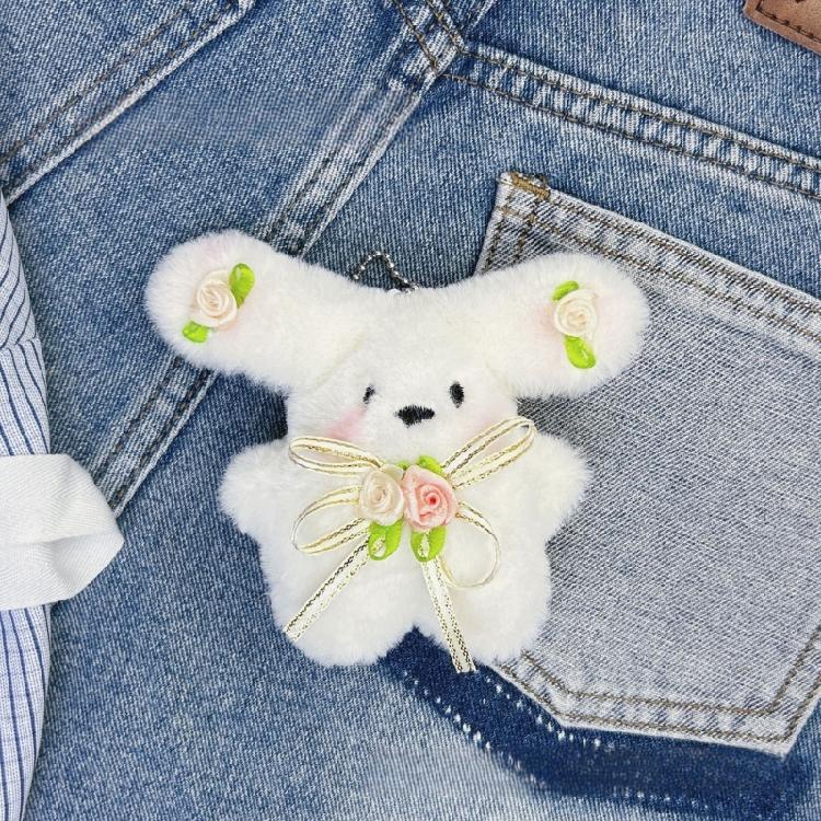 Puppy Toy Keychain with Bowknot Cartoon Big Ear Dog Plush Dolls Keyring Pendant Backpacks Bag Charm for Women and Girls