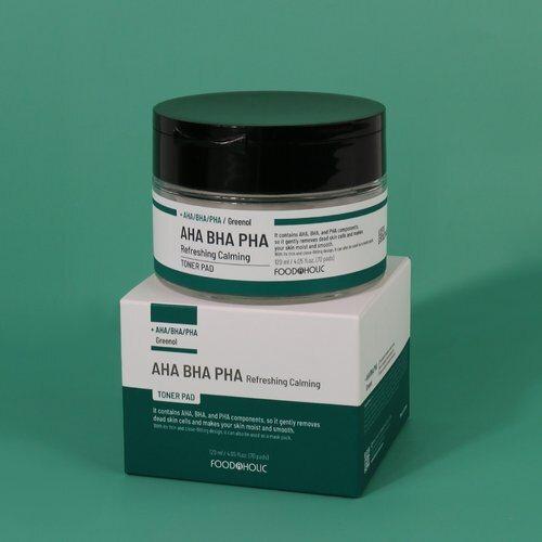 FoodaHolic (1+1) AHA BHA PHA Erfrischende Beruhigende Toner-Pads 70 Stück (120ml) / Reizarm, talgregulierend, beruhigend_631373