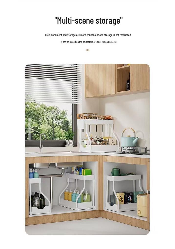 Cabinet R-Type Pull-Out Multi-Layer Kitchen Storage Rack for Under-Sink or Seasoning Organization