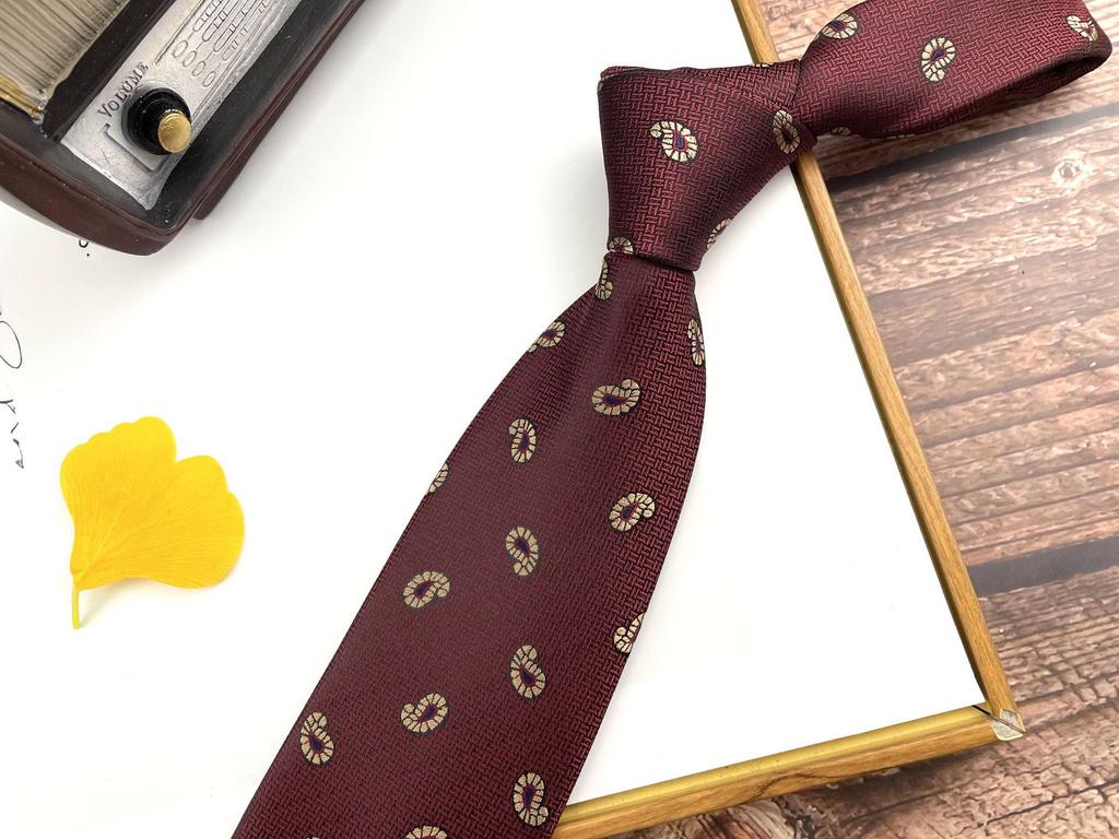Men'S Retro Tie Dark Red Pattern British 8Cm High-End Formal Dress Casual, Professional Business Striped Wedding Tide
