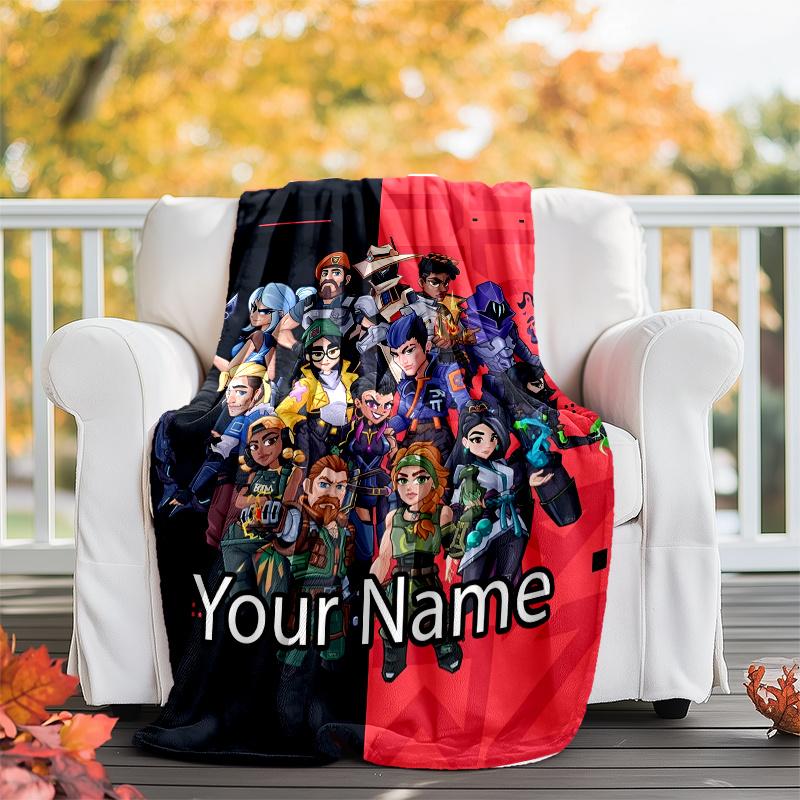 Custom Name Valorant Theme Printed Blanket - Perfect for Couch, Bed, Travel & Outdoor Use | Machine Washable, Cozy & Durable.