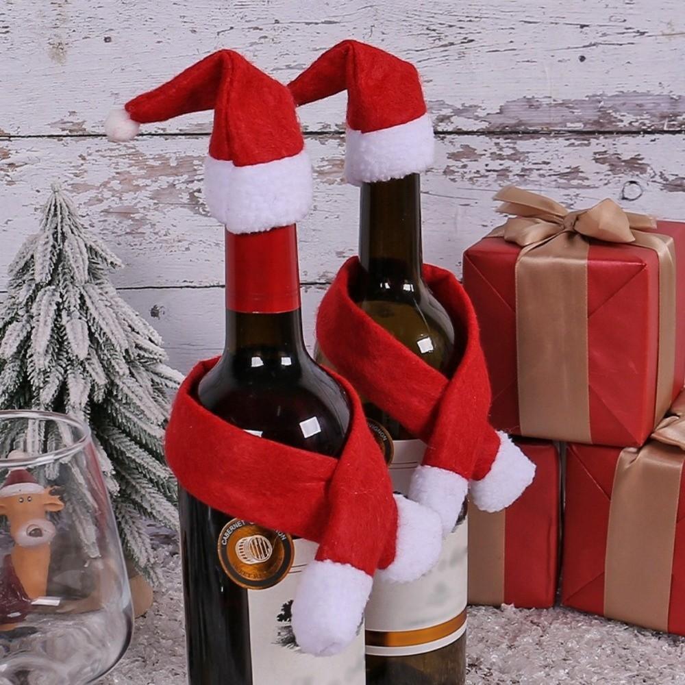 2Pcs/set With Hats Santa Claus Bottle Decorations Christmas Bottle Ornament Set Xmas Home Decor