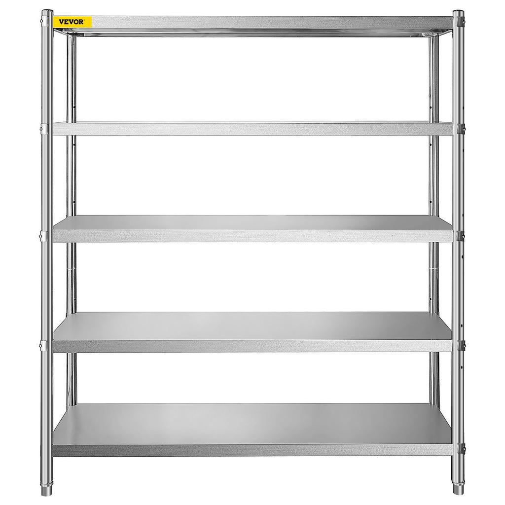 VEVOR Storage Shelf, 5-Tier Storage Shelving Unit, Stainless Steel Garage Shelf, 180.1 x 45 x 180.1 cm Heavy Duty Storage Shelving