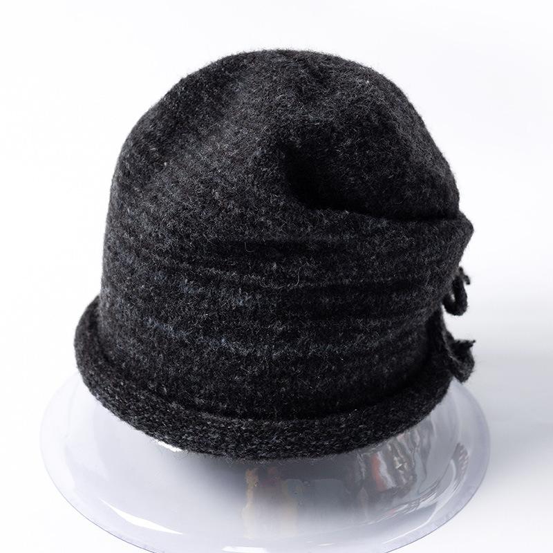 Grey Crimped Knitted Wool Hat Women's Autumn and Winter Face Small Pile Hat Big Head Circumference Ear Protection Warm Pullover Couple Hat