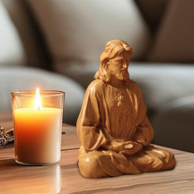 Reçine İsa Heykeli Noel Masaüstü Dekorasyonu Kutsal Figür Meditasyonda Oturan İsa