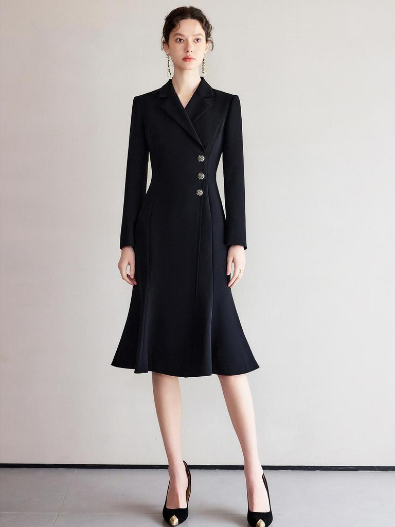 2025 Spring Hepburn Style Women's Black Fishtail Suit Dress: Elegant and Professional