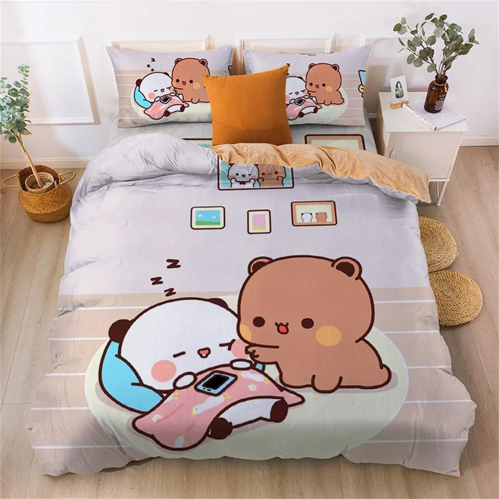 Cute Bear Bedding Set, Bubu Dudu Bear Printed Duvet Cover for Kids Boys Girls Teens,Cartoon Animal Pattern Quilt Cover Single