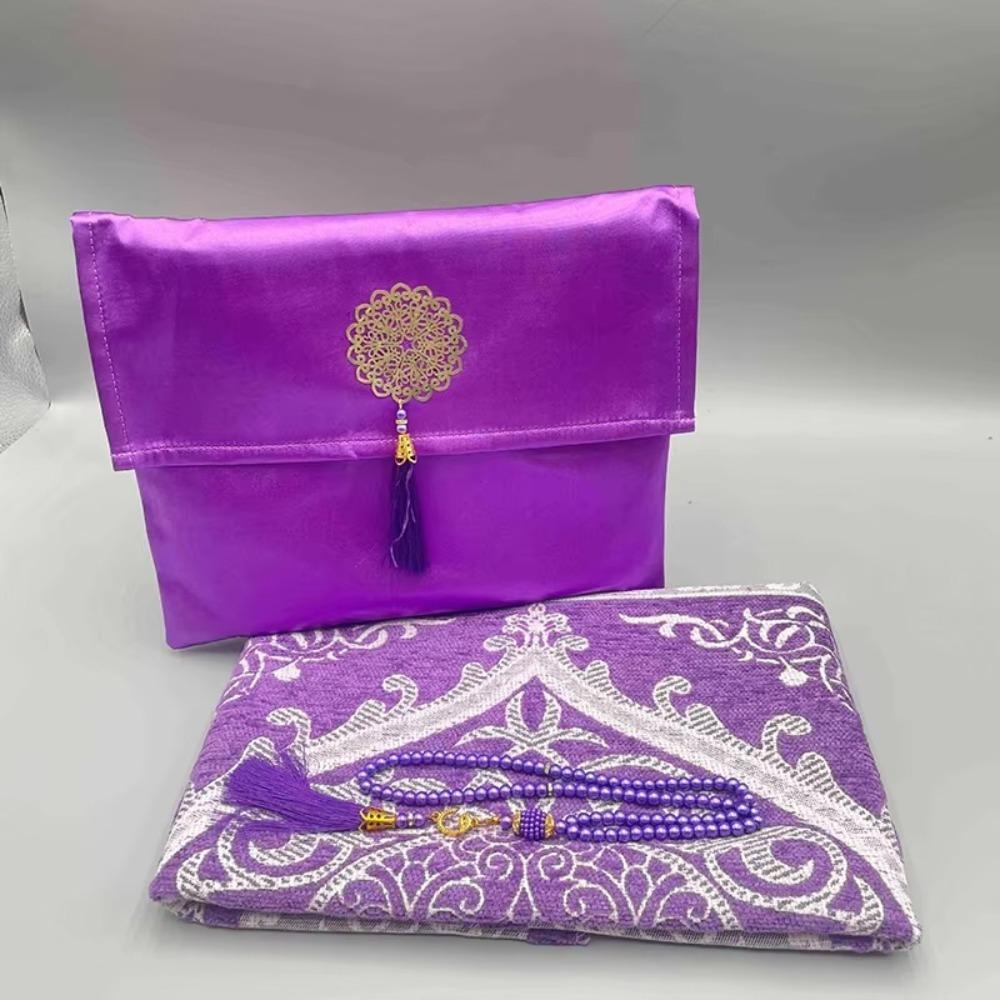 

Ethnic Foldable Prayer Rug Washable Rectangle Prayer Mat Set with Tassel Non-slip Living Room Rug Ramadan Gifts