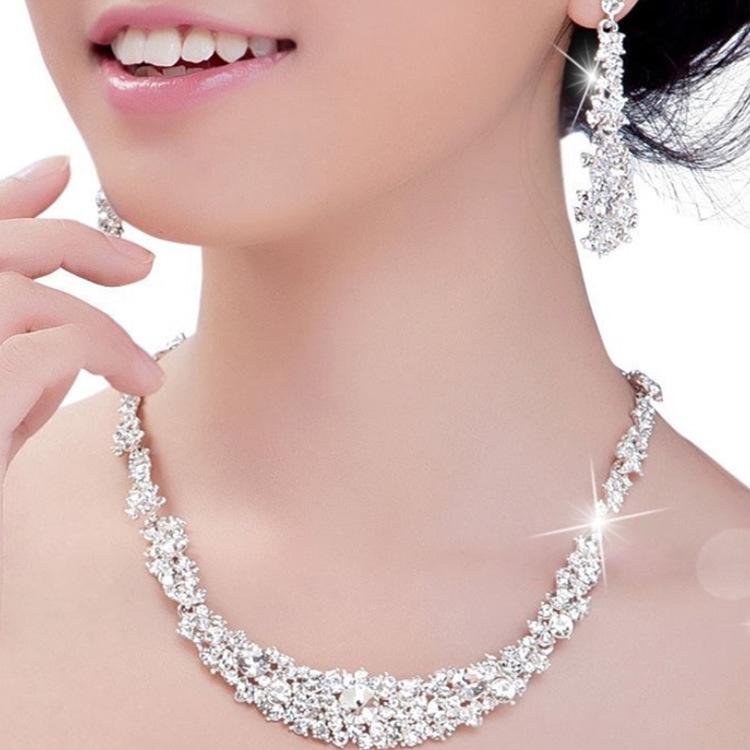 Alloy Bridal Necklace & Earrings Set - Cross-Border Bridal Accessory