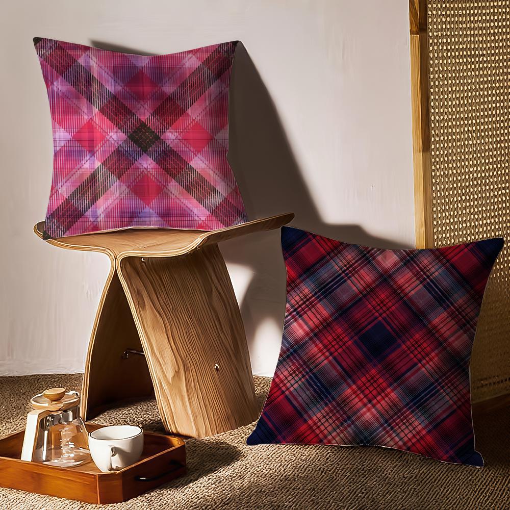 Plaid Texture Cushion Cover Anti-dustmite Pillowcase Invisible Zipper Silky Short Plush Sofa Cushion Cover