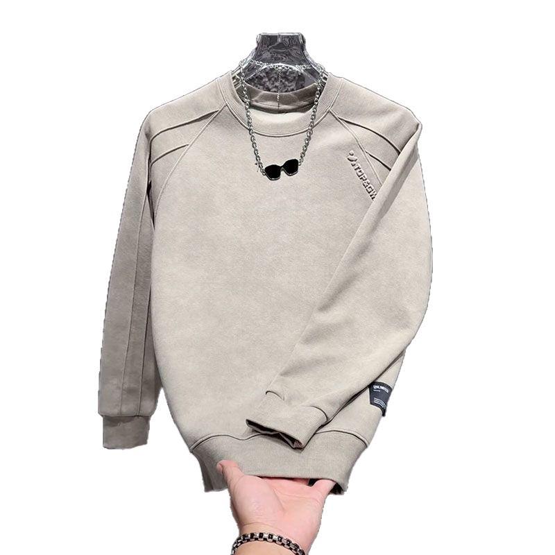 Men's Trendy Tie-Dye Patchwork Sweatshirt: Stamped Letters, Casual Round Neck, Autumn-Winter Versatile Design