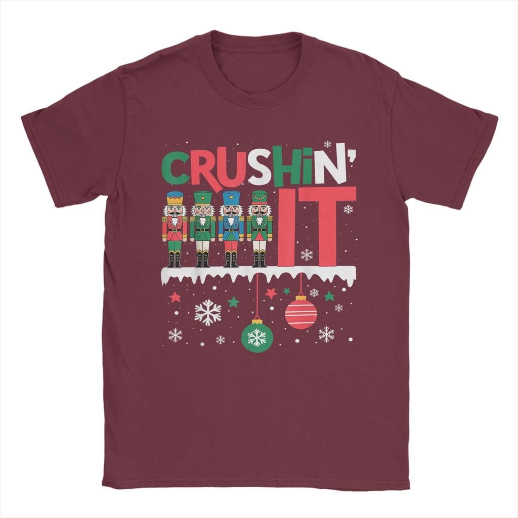 Men TShirt Funny Nutcracker Crushing It Ornament Balls Xmas Humor Gifts Humorous Pure Cotton Tees Short Sleeve  T Shirt Clothes