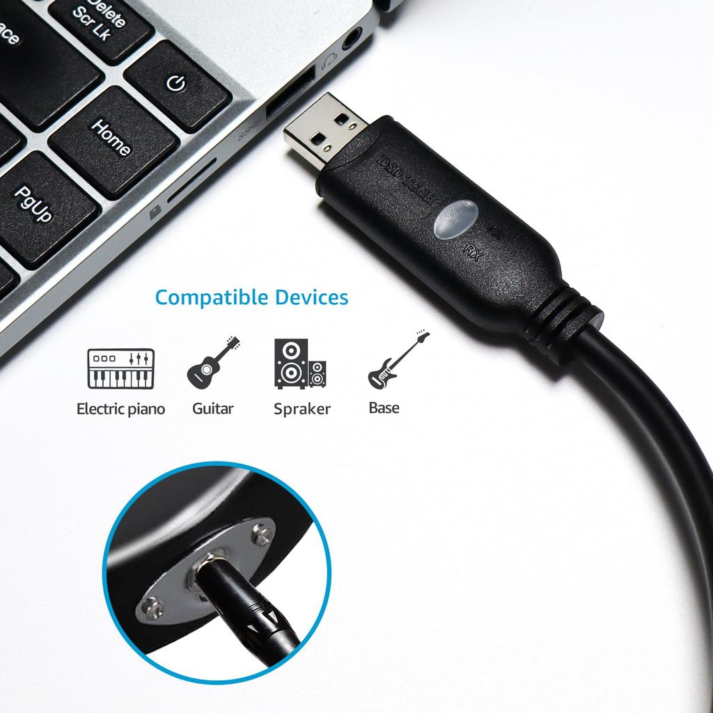 DSD TECH SH-AU20B USB - 6.35mm TS Audio Adapter, supports 96kHz 24-bit sampling rate.