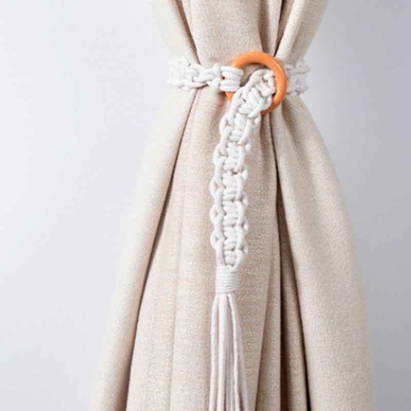 Handmade Weave Curtain Tiebacks Curtain Holder Clip Buckle Rope Straps Easy Installation Traditional Cloud Designing