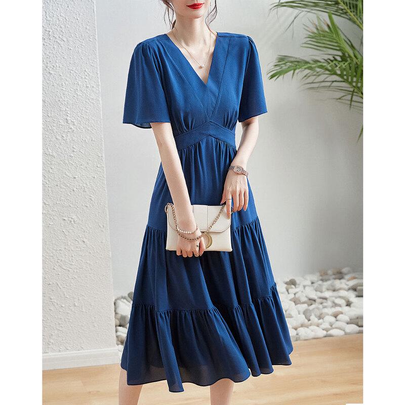 Demana V-Neck A-Line Short Sleeve Ruched Dress