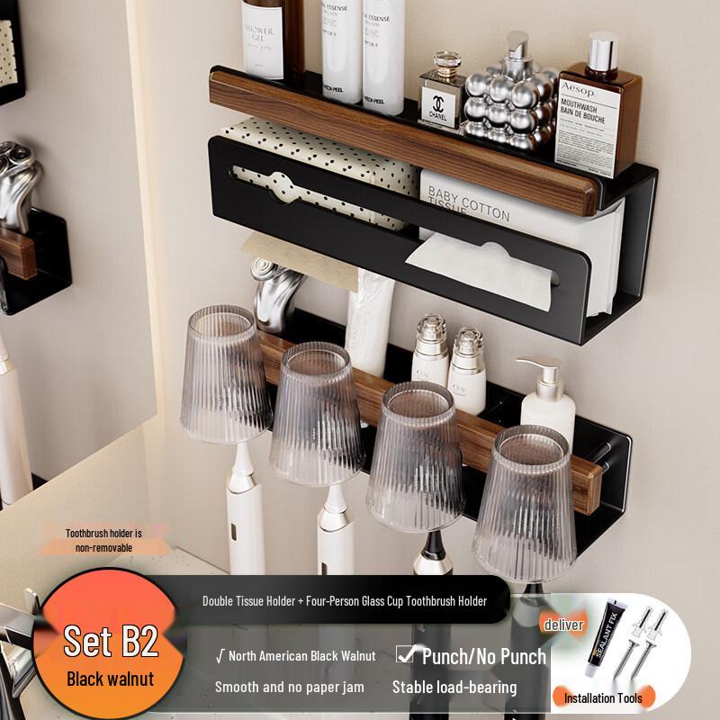 Walnut Wood Double Toilet Paper Holder