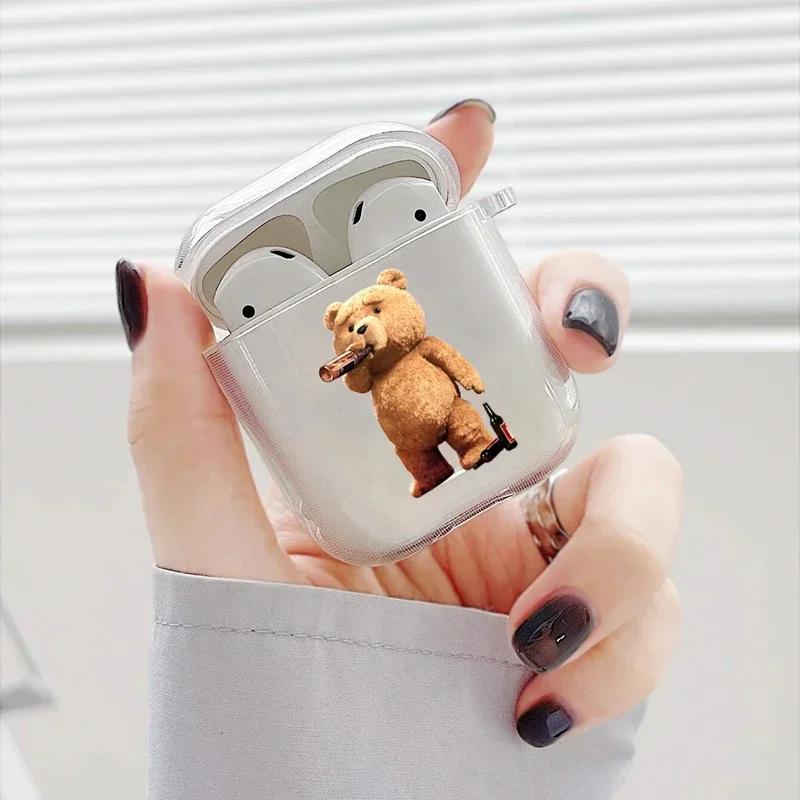 Teddy Bear Earphone Case For Apple AirPods 4 3 2 1 Clear Protective Funny Cartoon Animal Transparent Cover For AirPods Pro2 Case