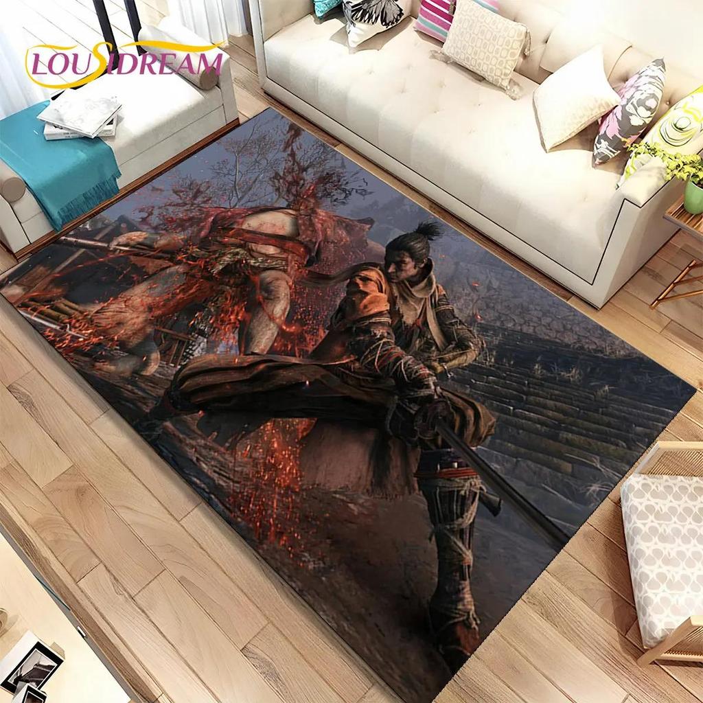 3D HD Sekiro-serien Spill Gamer Områdeteppe, Teppe for Hjem Stue Soverom Sofa Dørmatte Dekor, Barn Lek Sklisikker Gulvmatte