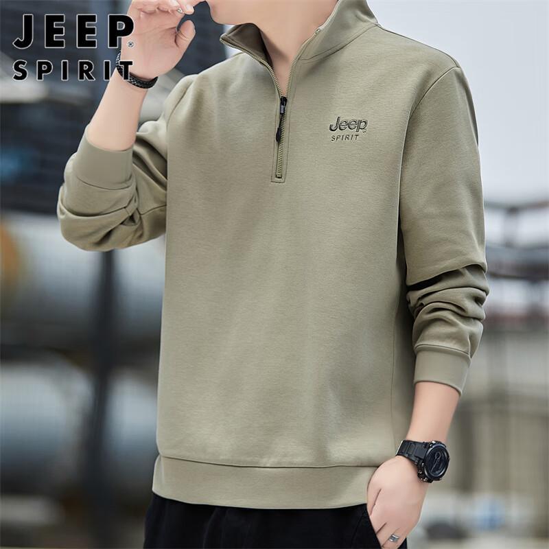 JEEP SPIRIT Men's Stand-Collar Heavyweight Long-Sleeve T-Shirt