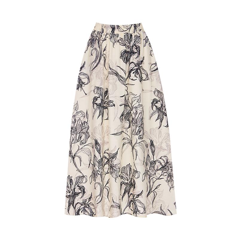 T View Flower Banding Flare Skirt_V6B-Csk021