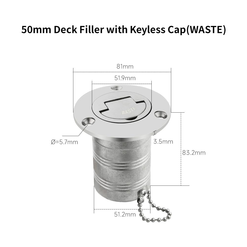 Stainless Steel 316 Deck Filler GAS DIESEL FUEL WASTE WATER 38mm 50mm Mirror Polish Marine Boat Hardware Deck Filler Cap