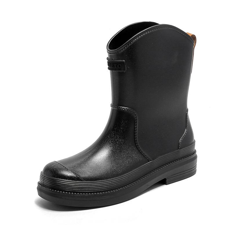 Non-slip Women's Rain Boots Adult Mid-tube Women's Waterproof Water Shoes Outdoor Kitchen Work Rain Boots Plus Velvet Rubber Shoes