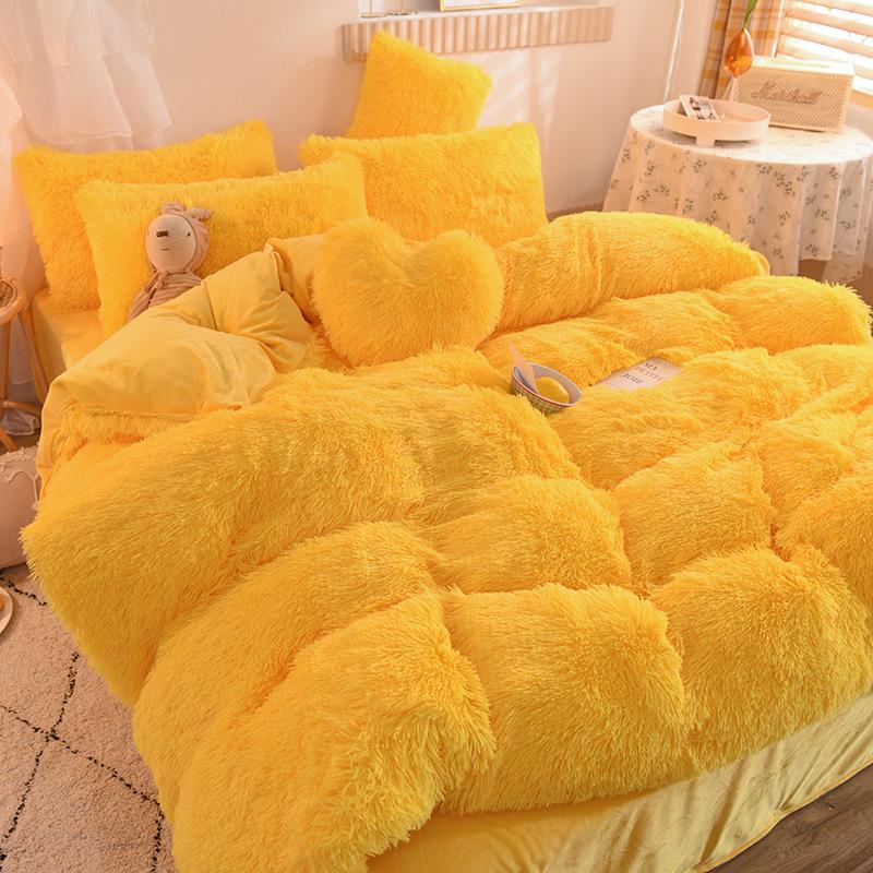 Coral Fleece Four-piece Bedding Set, Mink Fleece, Cloud Mink Fur Fleece-lined Bedding, Winter Thickened Warm Duvet Cover and Sheets